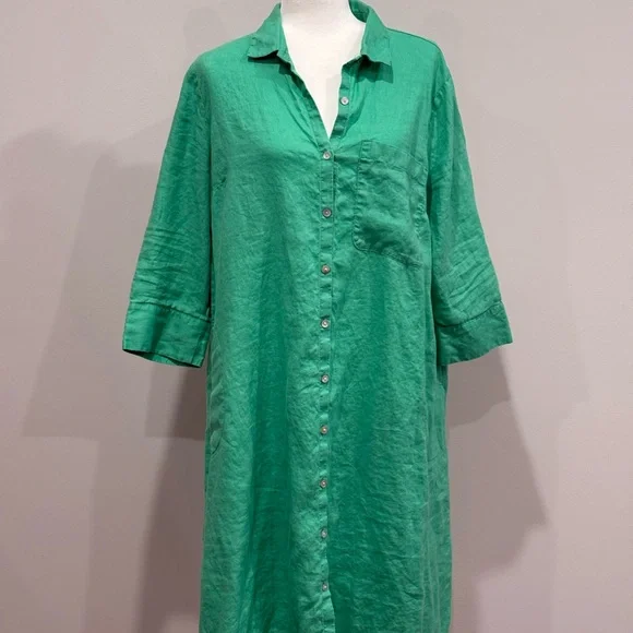 J. Jill | Dresses | J Jill Green Linen Long Shirt Dress | Poshmark